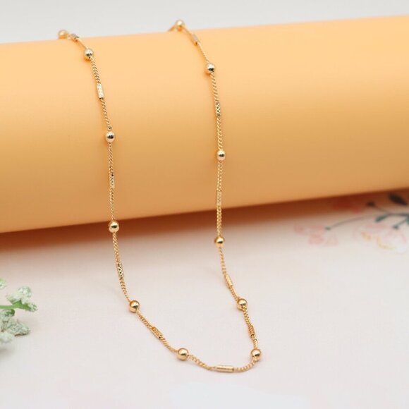 "Elegant Rose Gold Chain Necklace with Bead and Bar Detailing, XPNL0161 - Picture 8 of 12